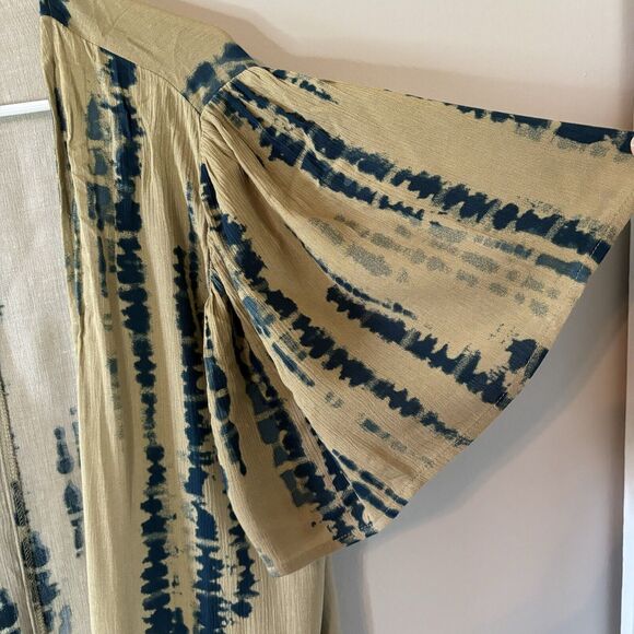 Maurices NEW Long Kimono Tan Blue Flutter Sleeves Boho Womens Sz Large - Picture 5 of 8